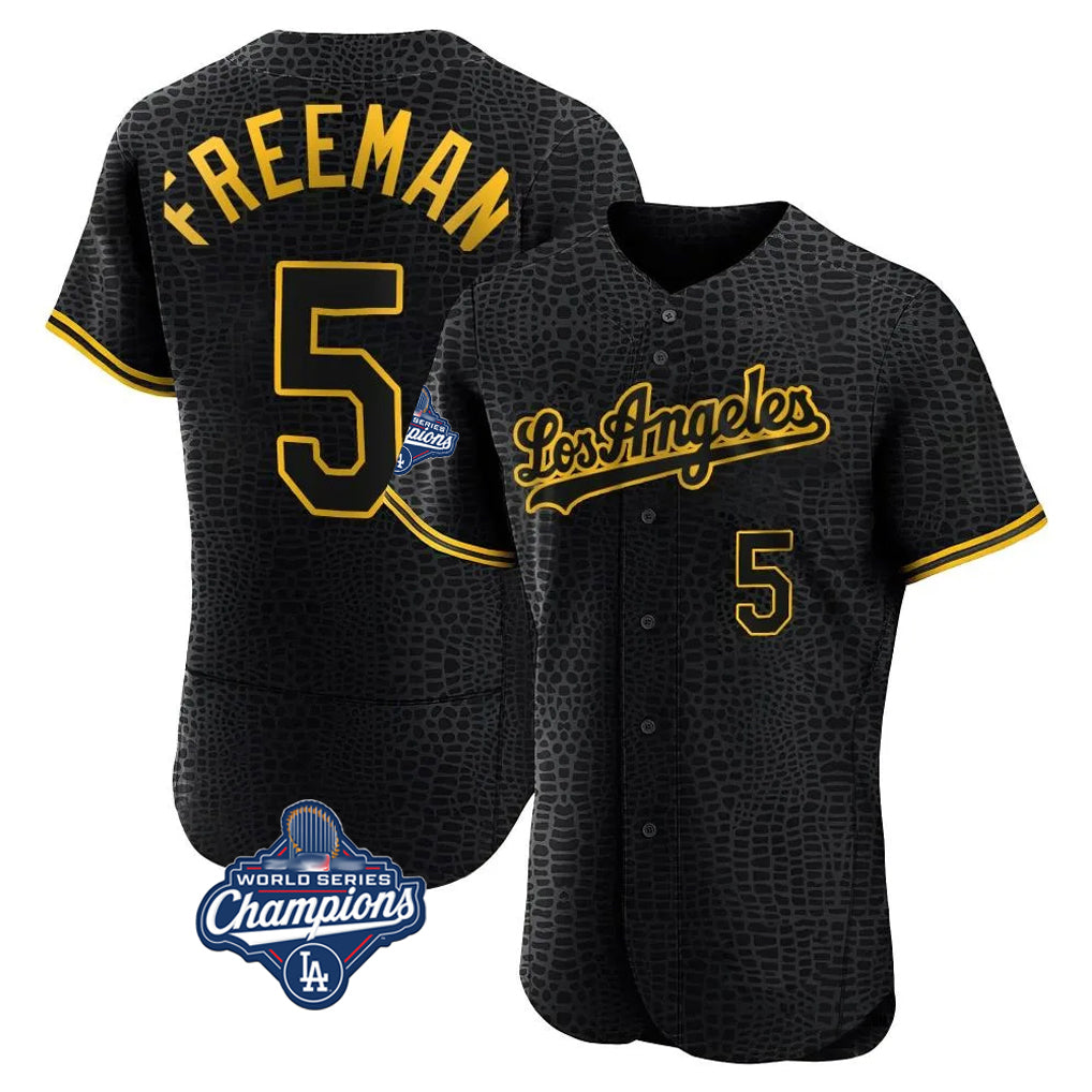 Tlead LA.Dodgers #5 Freddie Freeman Player Black World Series Meet Snake Skin City Limited Elite Home Stitched Jerseys