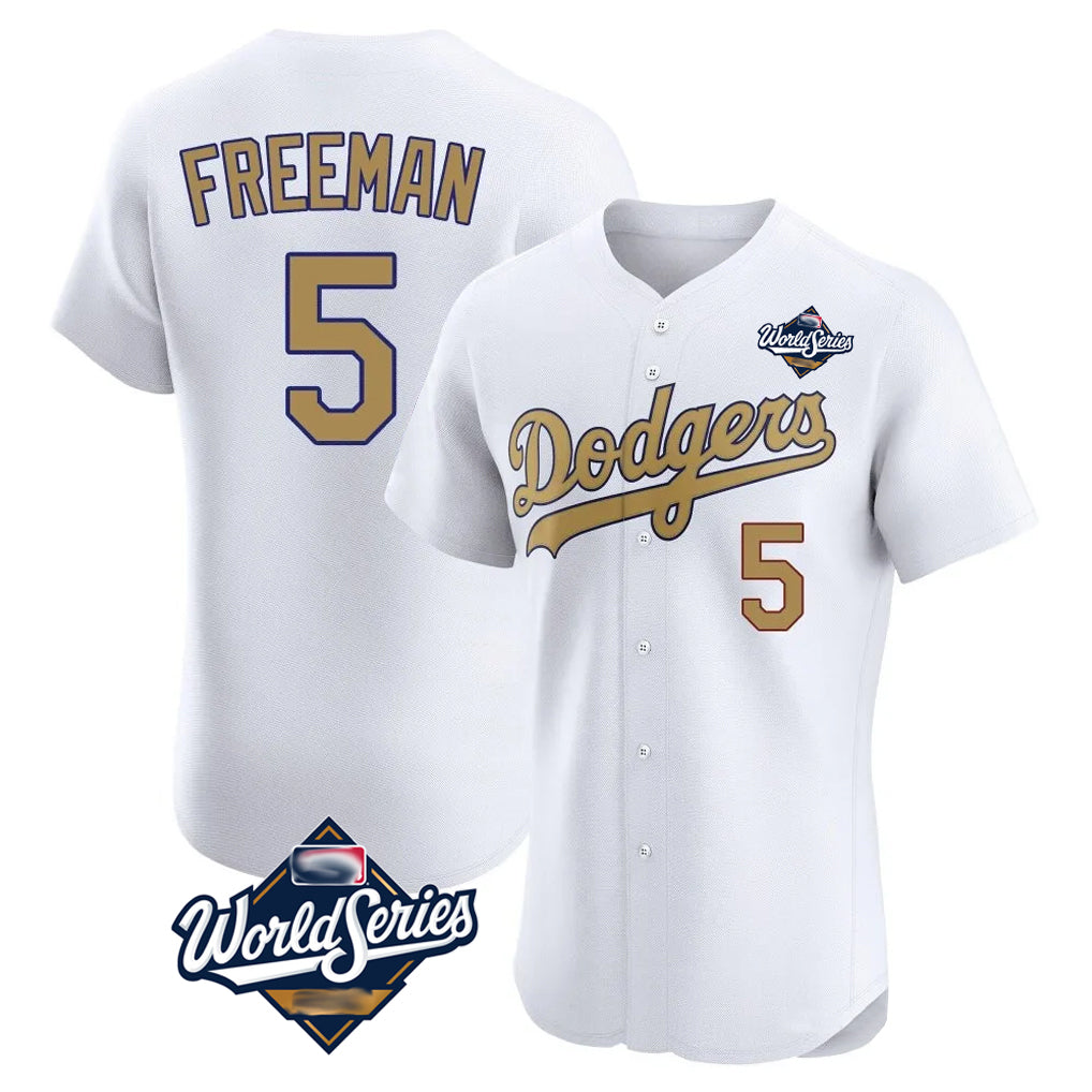 Tlead LA.Dodgers #5 Freddie Freeman Player White World Series Limited Elite Home Stitched Jerseys