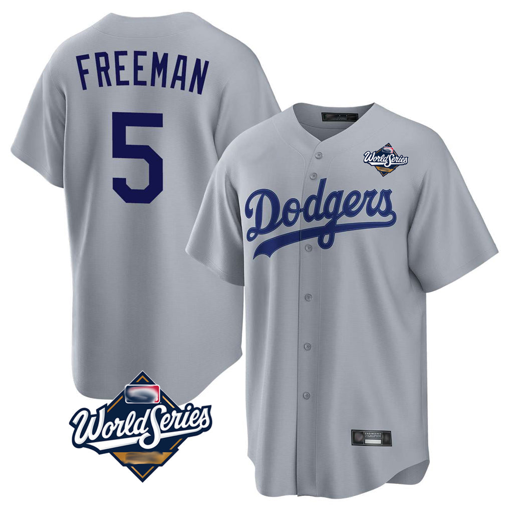 Tlead LA.Dodgers #5 Freddie Freeman Player Gray World Series Game Stitched Jerseys