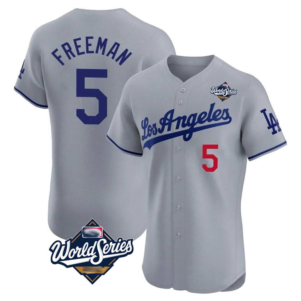 Tlead LA.Dodgers #5 Freddie Freeman Player Gray World Series Limited Elite Home Stitched Jerseys