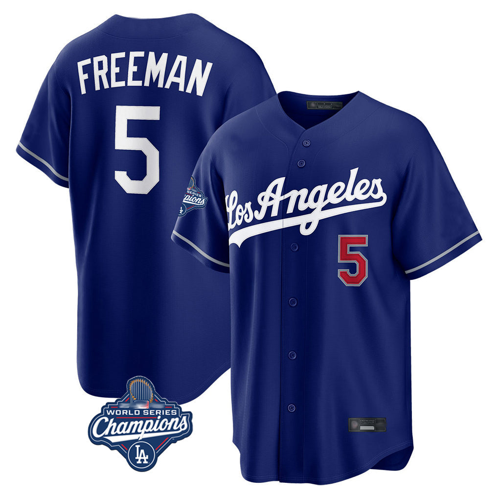 Tlead LA.Dodgers #5 Freddie Freeman Player Royal World Series Meet Game Home Stitched Jerseys
