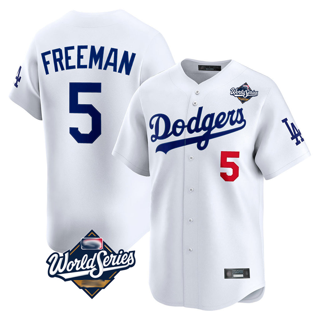 Tlead LA.Dodgers #5 Freddie Freeman Player White World Series Limited Home Stitched Jerseys