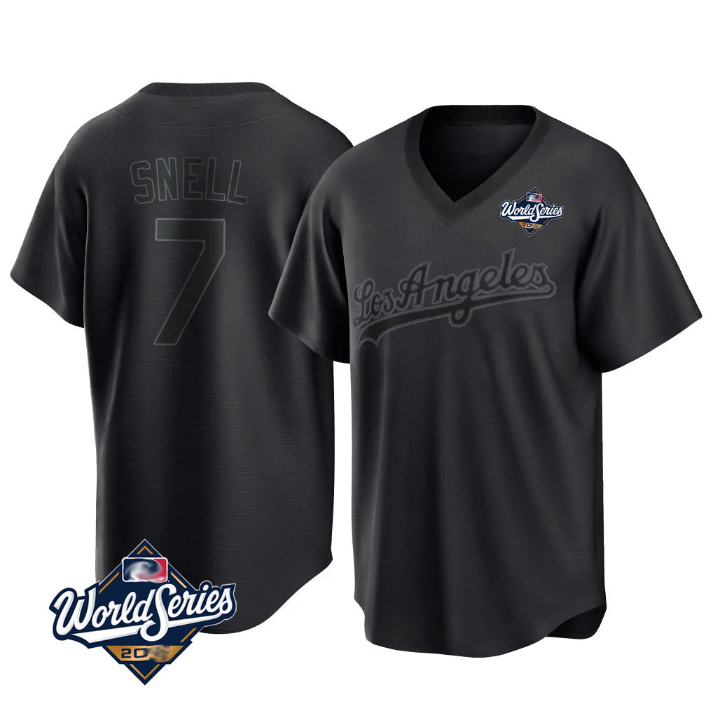 Tlead LA.Dodgers #7 Blake Snell Player Black Pitch Fashion World Series T-shirt Stitched Jerseys