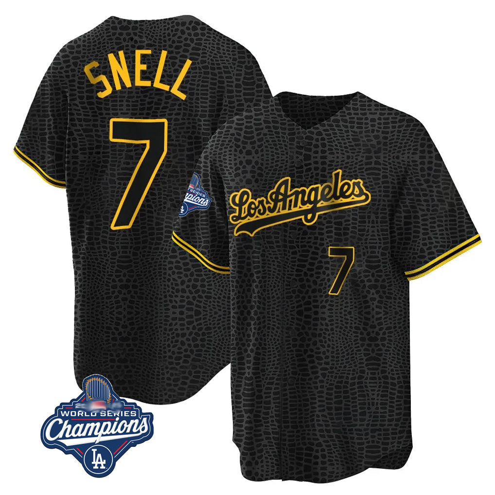 Tlead LA.Dodgers #7 Blake Snell Player Black Snake Skin City Game Home World Series Meet Stitched Jerseys