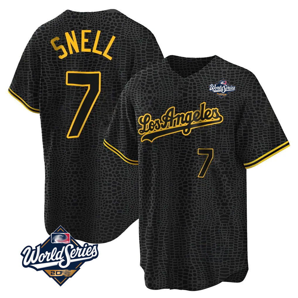 Tlead LA.Dodgers #7 Blake Snell Player Black Snake Skin City Game Home World Series Stitched Jerseys