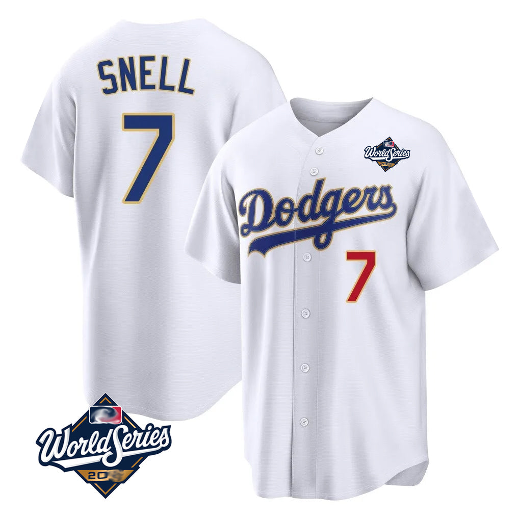 Tlead LA.Dodgers #7 Blake Snell Player Gold White 2026 Collection Stadium Limited World Series Stitched Jerseys