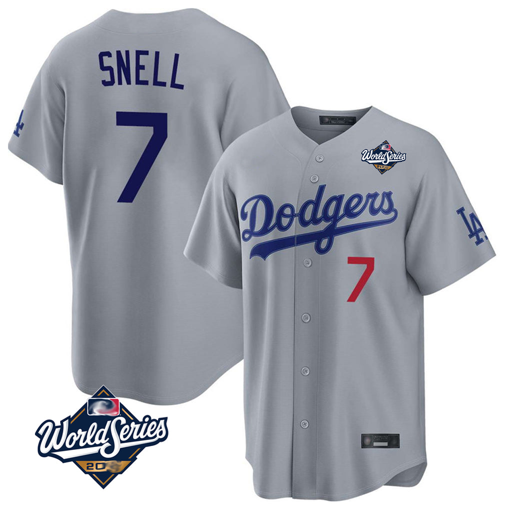 Tlead LA.Dodgers #7 Blake Snell Player Gray Game World Series Home Stitched Jerseys