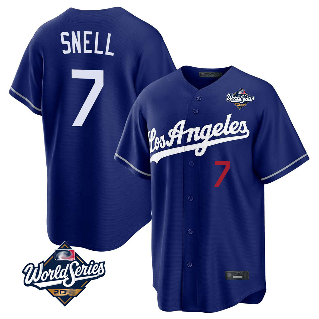 Tlead LA.Dodgers #7 Blake Snell Player Royal Game World Series Home Stitched Jerseys