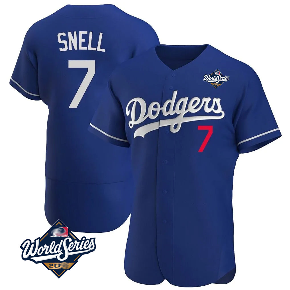 Tlead LA.Dodgers #7 Blake Snell Player Royal Limited Elite World Series Home Stitched Jerseys