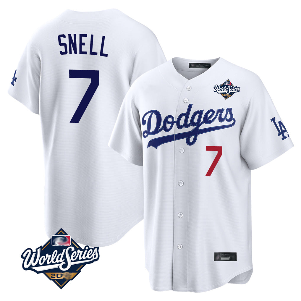 Tlead LA.Dodgers #7 Blake Snell Player White Game World Series Meet Home Stitched Jerseys