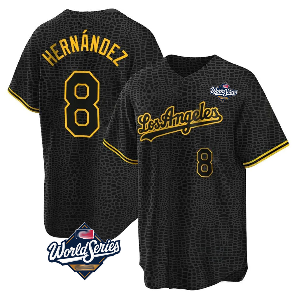 Tlead LA.Dodgers #8 Enrique Hern?¡ì?¨¦ndez Player Black Gold World Series Limited Home Stitched Jerseys