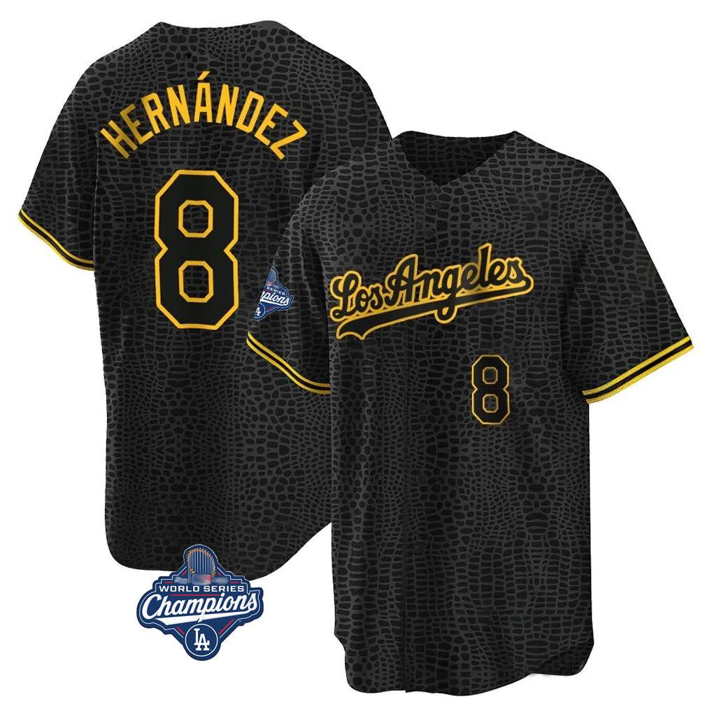 Tlead LA.Dodgers #8 Enrique Hern?¡ì?¨¦ndez Player Black Gold World Series Meet Limited Home Stitched Jerseys