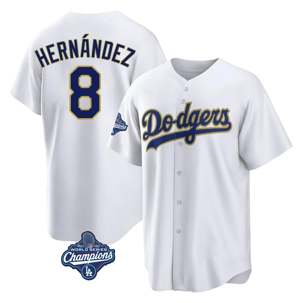 Tlead LA.Dodgers #8 Enrique Hern?¡ì?¨¦ndez Player Gold White World Series Meet 2026 Collection Stadium Game Stitched Jerseys