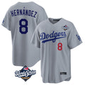 Tlead LA.Dodgers #8 Enrique Hern?¡ì?¨¦ndez Player Gray World Series Game Home Stitched Jerseys