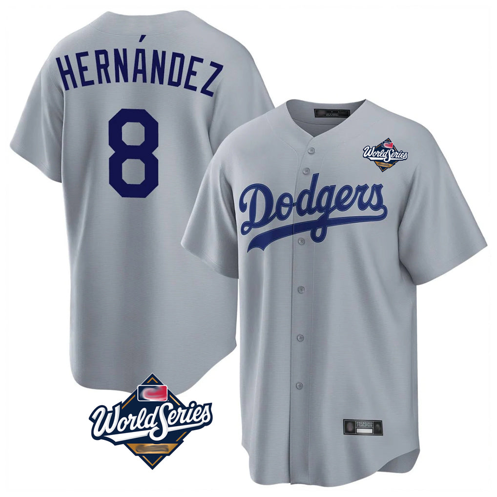 Tlead LA.Dodgers #8 Enrique Hern?¡ì?¨¦ndez Player Gray World Series Game Stitched Jerseys
