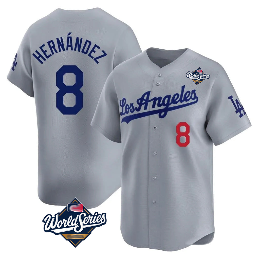 Tlead LA.Dodgers #8 Enrique Hern?¡ì?¨¦ndez Player Gray World Series Limited Home Stitched Jerseys