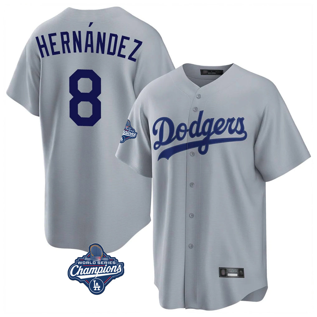 Tlead LA.Dodgers #8 Enrique Hern?¡ì?¨¦ndez Player Gray World Series Meet Game Stitched Jerseys