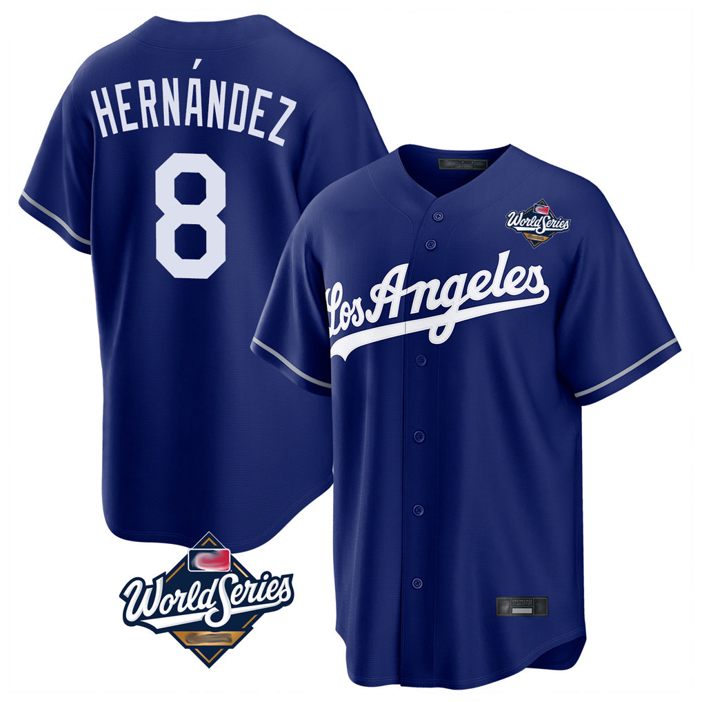 Tlead LA.Dodgers #8 Enrique Hern?¡ì?¨¦ndez Player Royal World Series Game Stitched Jerseys