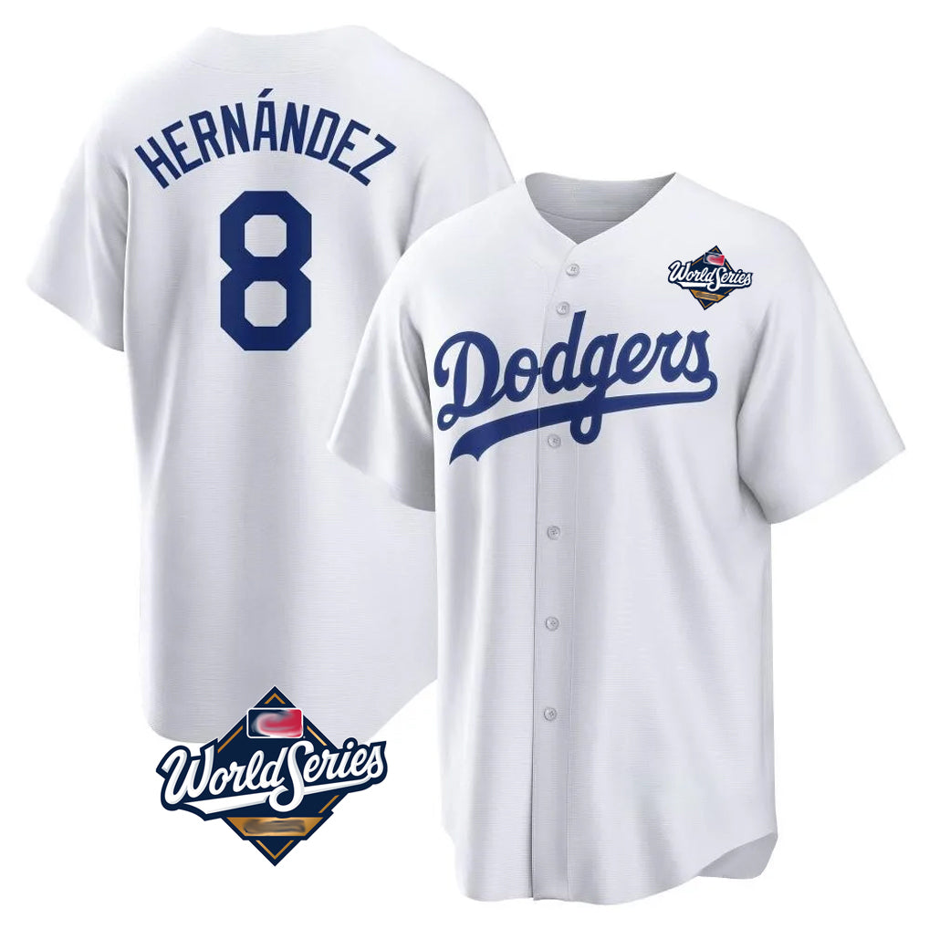 Tlead LA.Dodgers #8 Enrique Hern?¡ì?¨¦ndez Player White World Series Game Home Stitched Jerseys