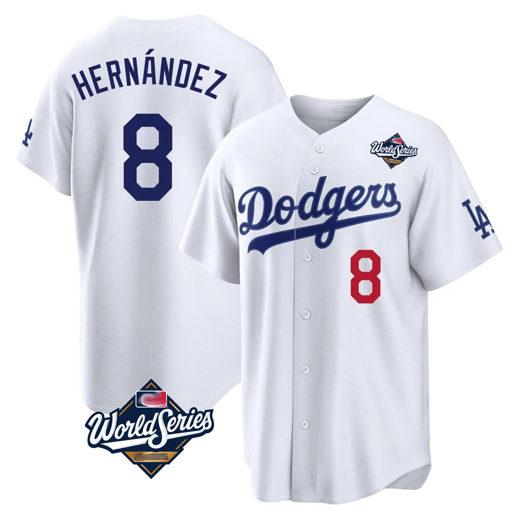 Tlead LA.Dodgers #8 Enrique Hern?¡ì?¨¦ndez Player White World Series Home Game Stitched Jerseys