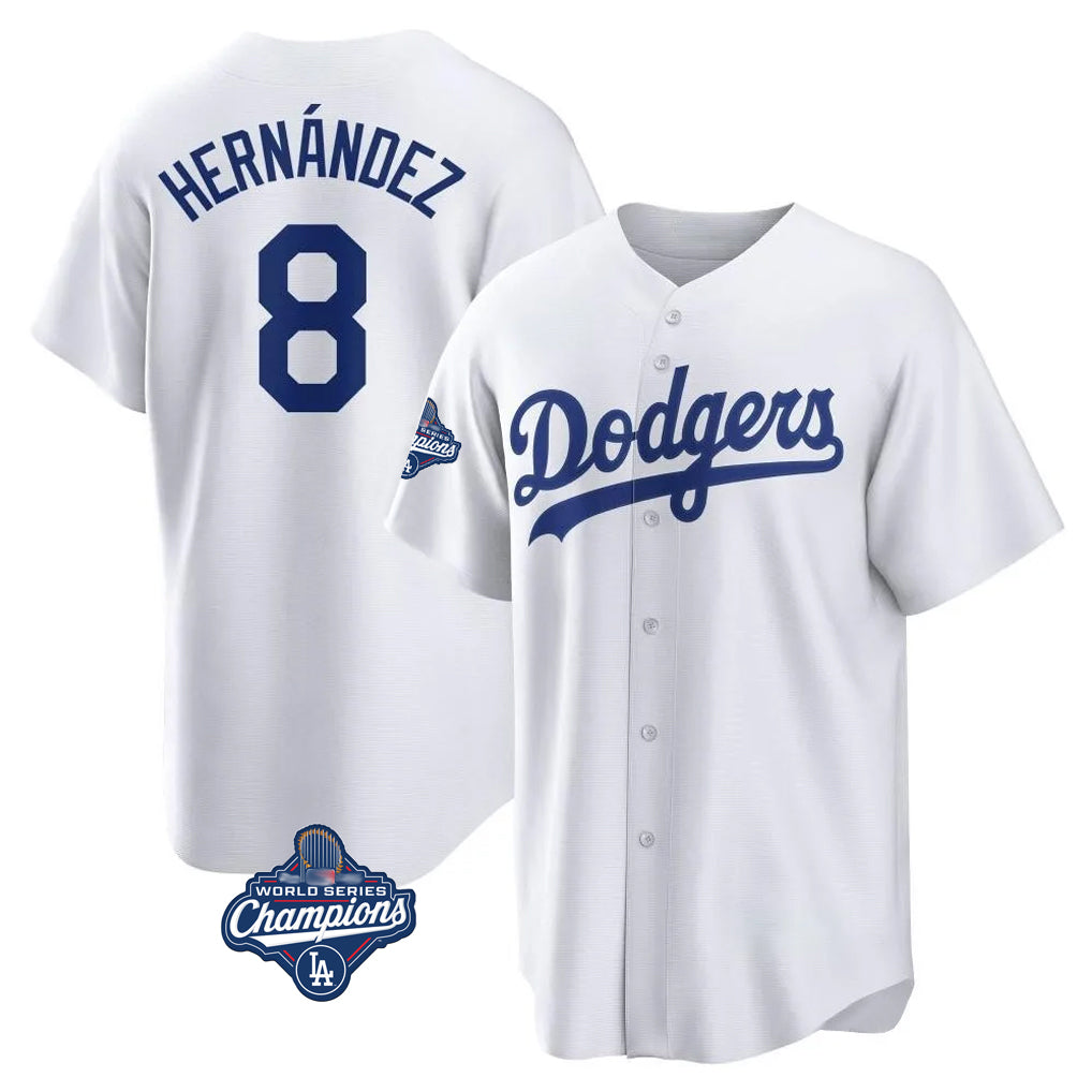 Tlead LA.Dodgers #8 Enrique Hern?¡ì?¨¦ndez Player White World Series Meet Game Home Stitched Jerseys