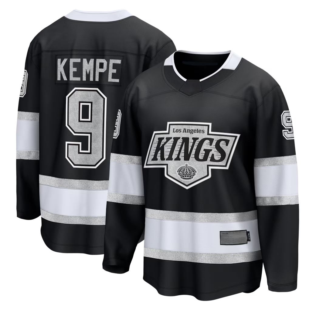 Tlead LA.Kings #9 Adrian Kempe Black Home Premier Breakaway Player Jerseys