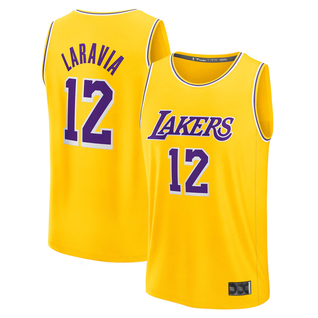 Tlead LA.Lakers #12 Jake LaRavia Gold Fast Break Replica Stitched Jerseys - Icon Edition