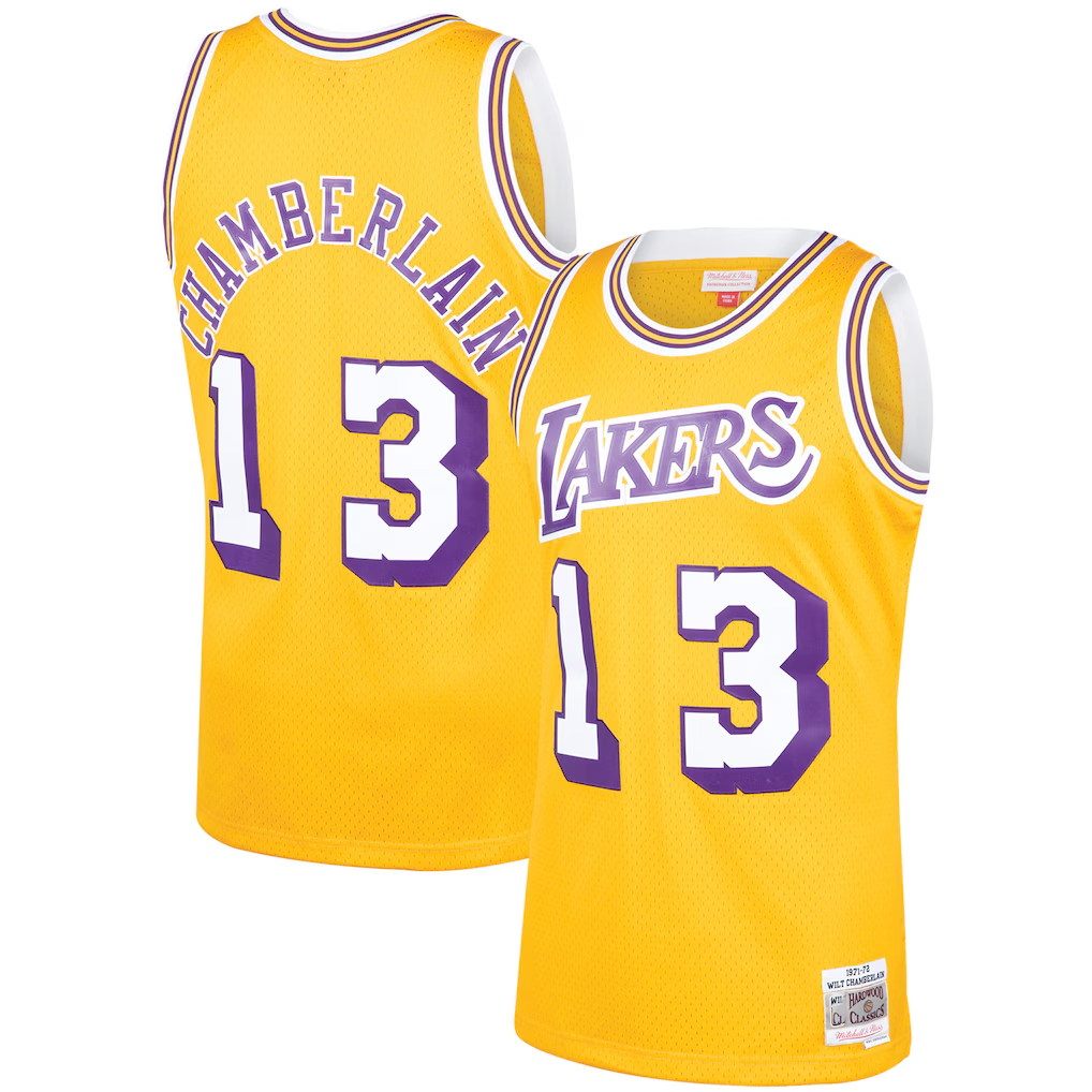 Tlead LA.Lakers #13 Wilt Chamberlain Mitchell & Ness Gold 1971-1972 Hardwood Classics Swingman Stitched Jerseys