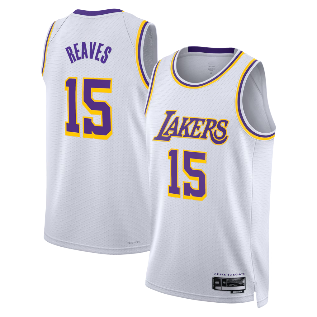 Tlead LA.Lakers #15 Austin Reaves White Association Edition Swingman Stitched Jerseys
