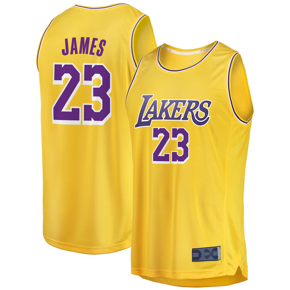 Tlead LA.Lakers #23 LeBron James Gold Big & Tall Fast Break Player Stitched Jerseys - Icon Edition