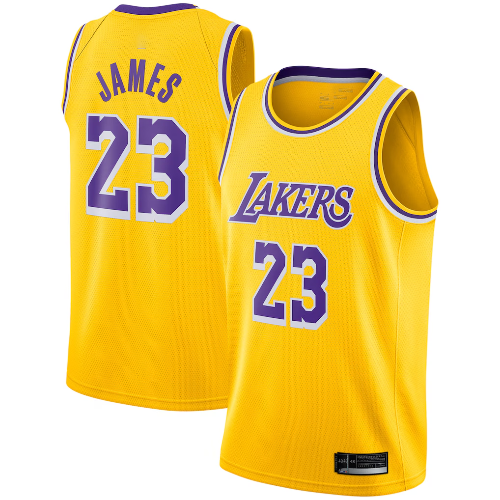 Tlead LA.Lakers #23 LeBron James Gold Swingman Player Stitched Jerseyss - Icon Edition