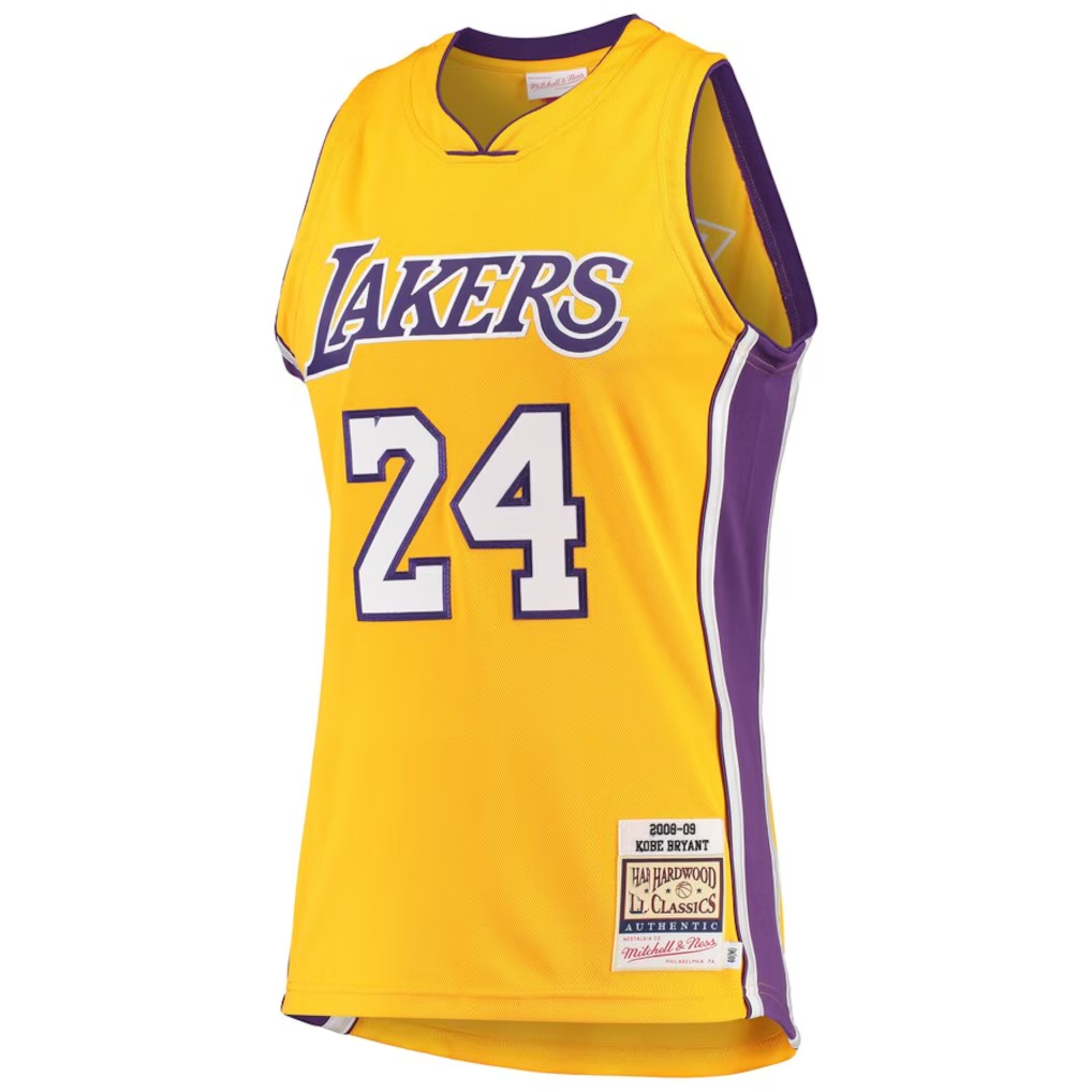 Tlead LA.Lakers #24 Kobe Bryant Gold Hardwood Classics 2008-2009 Authentic Stitched Jerseys By Mitchell & Ness