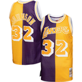 Tlead LA.Lakers #32 Magic Johnson Mitchell & Ness PurpleGold Big & Tall Hardwood Classics 198485 Split Swingman Jerseys