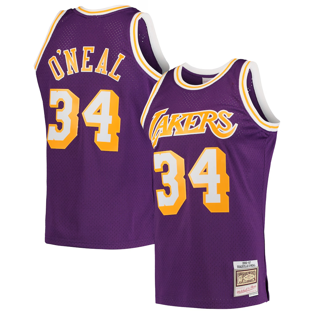 Tlead LA.Lakers #34 Shaquille O'Neal Mitchell & Ness Purple Hardwood Classics Swingman Jerseys