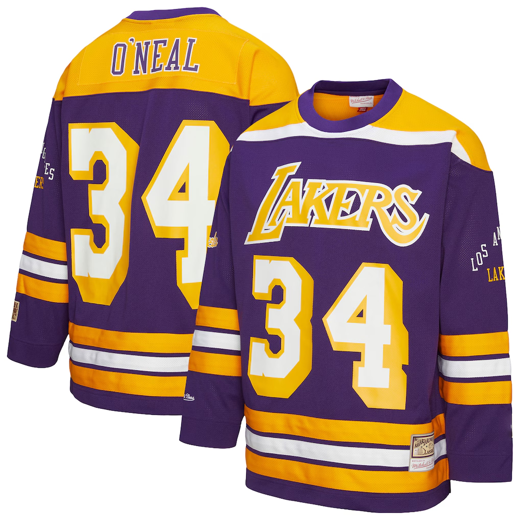 Tlead LA.Lakers #34 Shaquille O'Neal Mitchell & Ness Purple Maxxed Out Fashion Hockey Stitched Jerseys
