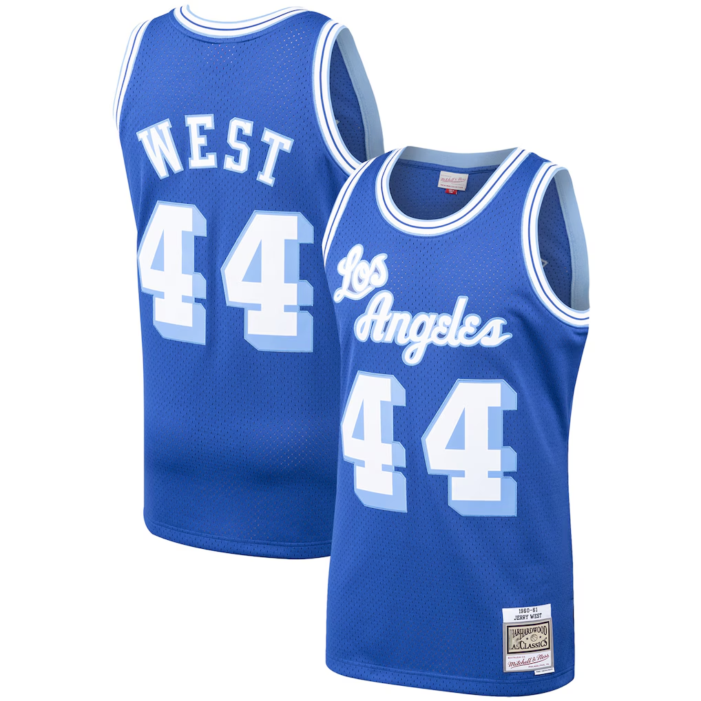 Tlead LA.Lakers #44 Jerry West Mitchell & Ness Royal Hardwood Classics Swingman Stitched Jerseys