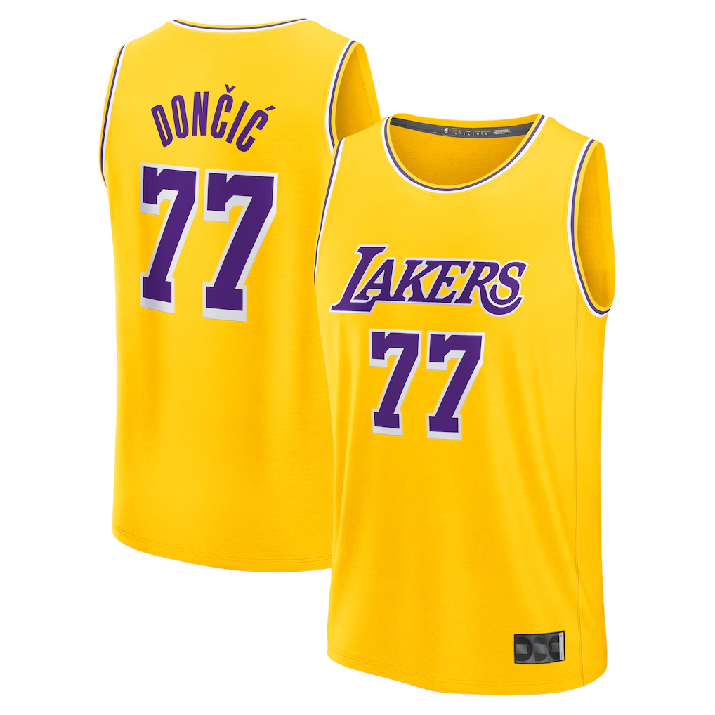 Tlead LA.Lakers #77 Luka Don?i? Gold Fast Break Replica Player Stitched Jerseys - Icon Edition