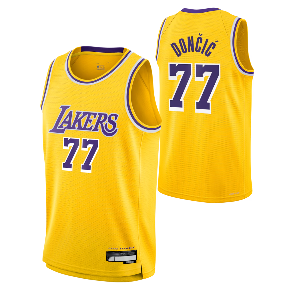 Tlead LA.Lakers #77 Luka Don?i? Gold Swingman Stitched Jerseys - Icon Edition