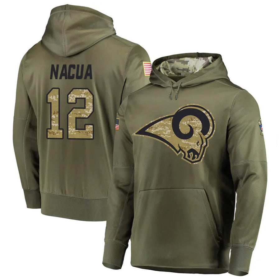Tlead LA.Rams #12 Puka Nacua Player Salute to Service Olive Hoodies Stitched Jerseys