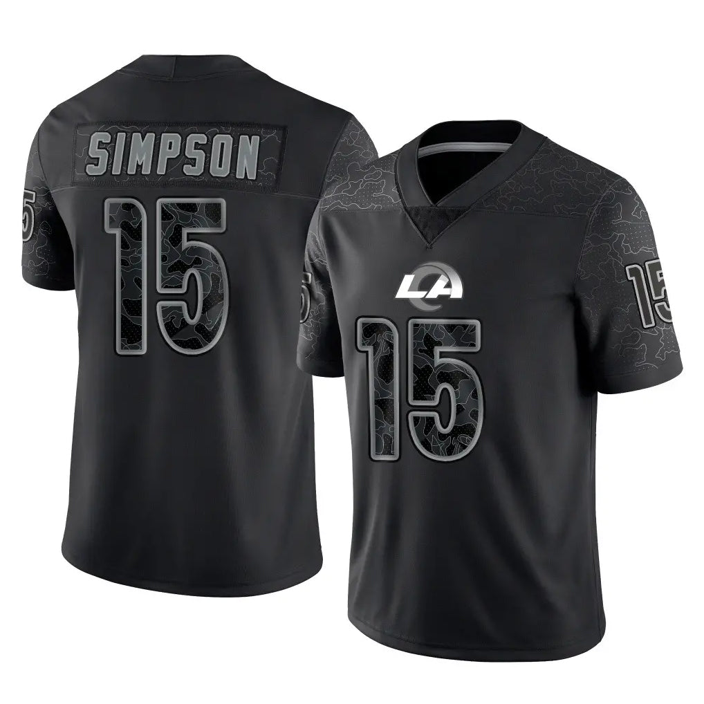 Tlead LA.Rams #15 Ty Simpson Player Black Limited Reflective Home Game Stitched Jerseys