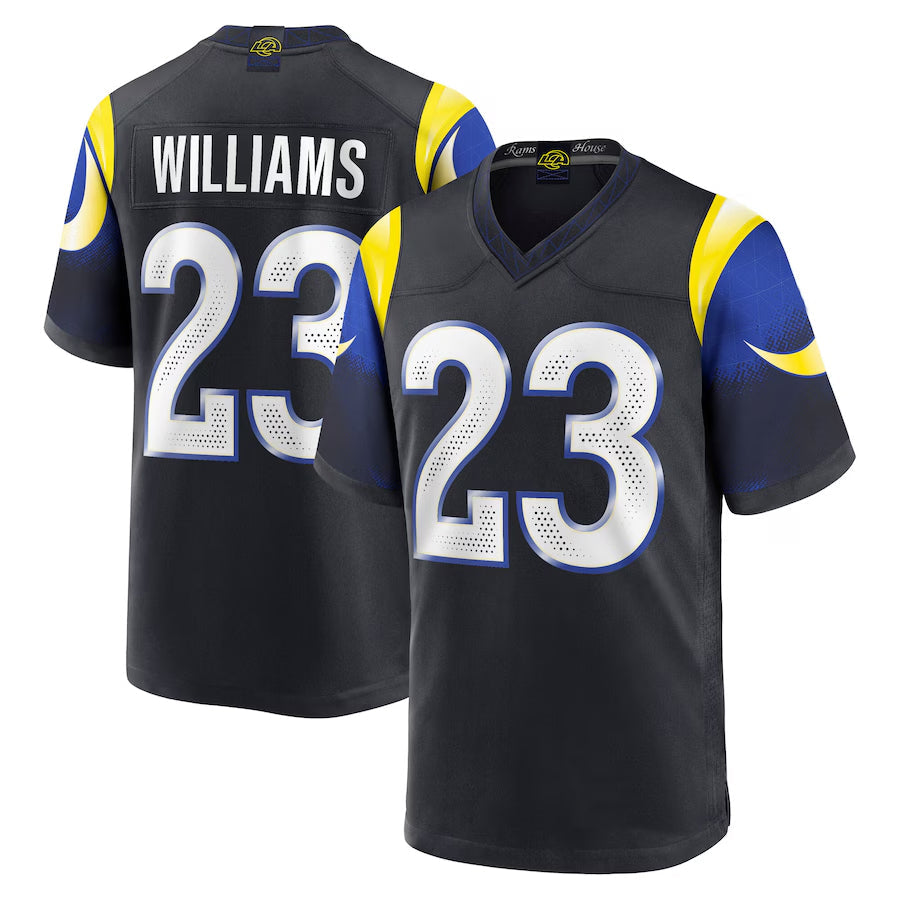 Tlead LA.Rams #23 Kyren Williams Player Midnight Blue Rivalries Collection Game Stitched Jersey