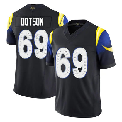 Tlead LA.Rams #69 Kevin Dotson Player Black Midnight Rivalries Collection Limited Home Game Stitched Jerseys
