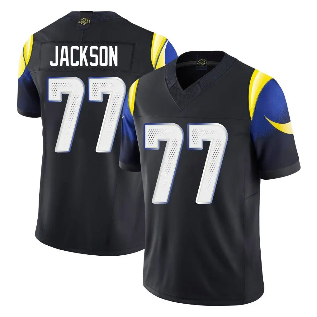 Tlead LA.Rams #77 Alaric Jackson Player Black Midnight Rivalries Collection Limited Home Game Stitched Jerseys