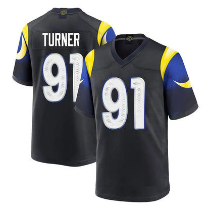 Tlead LA.Rams #91 Kobie Turner Player Black Midnight Rivalries Collection Home Game Stitched Jerseys