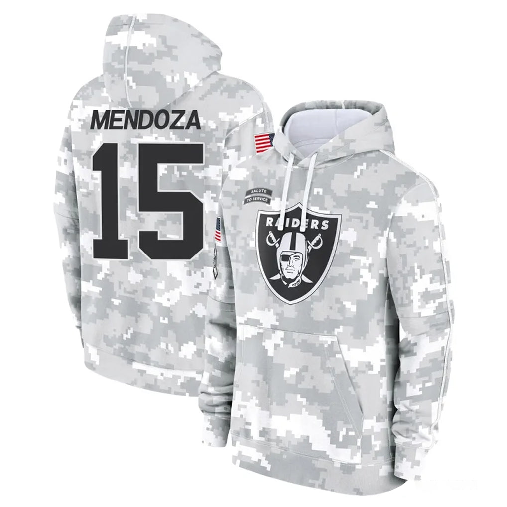 Tlead LV.Raiders #15 Fernando Mendoza Player Arctic Camo Salute to Service Hoodies Limited Game Stitched Jerseys