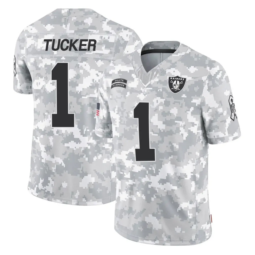 Tlead LV.Raiders #1 Tre Tucker Player Arctic Camo Salute To Service Limited Game Stitched Jerseys