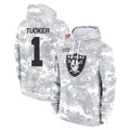 Tlead LV.Raiders #1 Tre Tucker Player Arctic Camo Salute to Service Hoodies Limited Game Stitched Jerseys