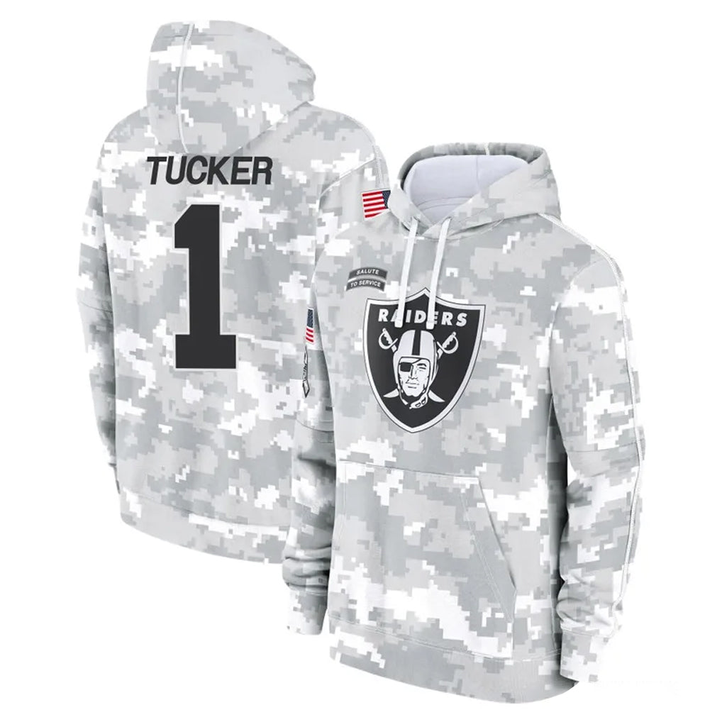 Tlead LV.Raiders #1 Tre Tucker Player Arctic Camo Salute to Service Hoodies Limited Game Stitched Jerseys
