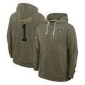 Tlead LV.Raiders #1 Tre Tucker Player Olive Salute to Service Pullover Hoodies Limited Stitched Jerseys