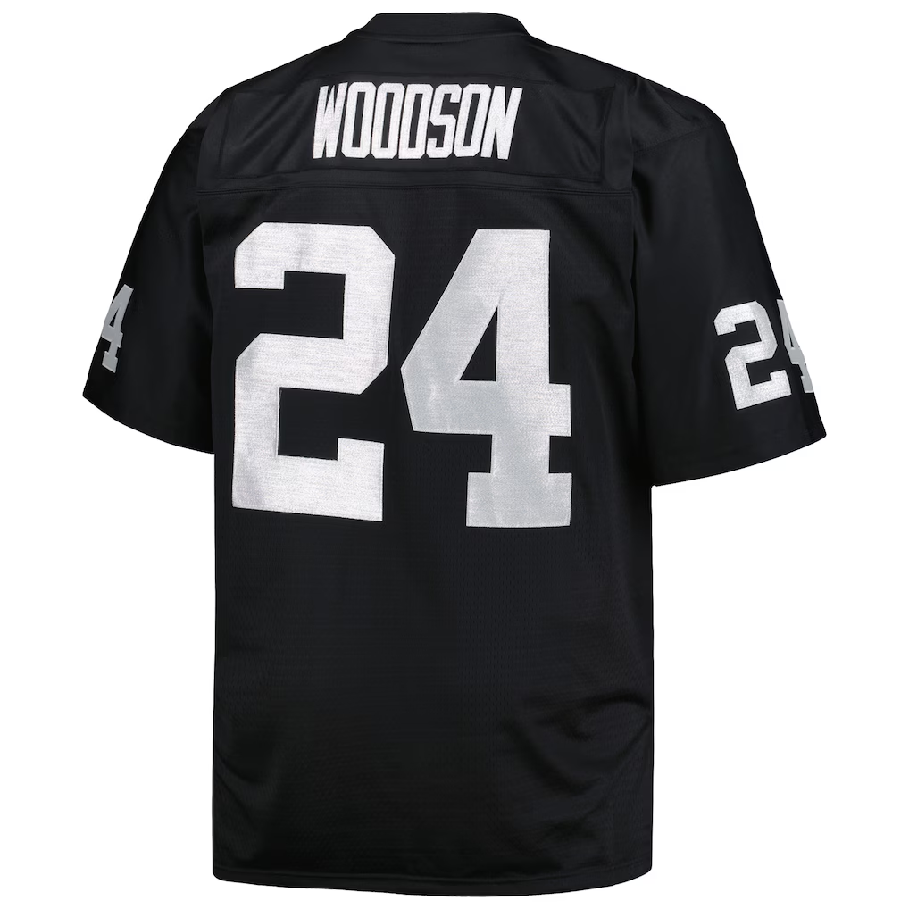 Tlead LV.Raiders #24 Charles Woodson Mitchell & Ness Black Big & Tall 1998 Retired Player Replica Jersey